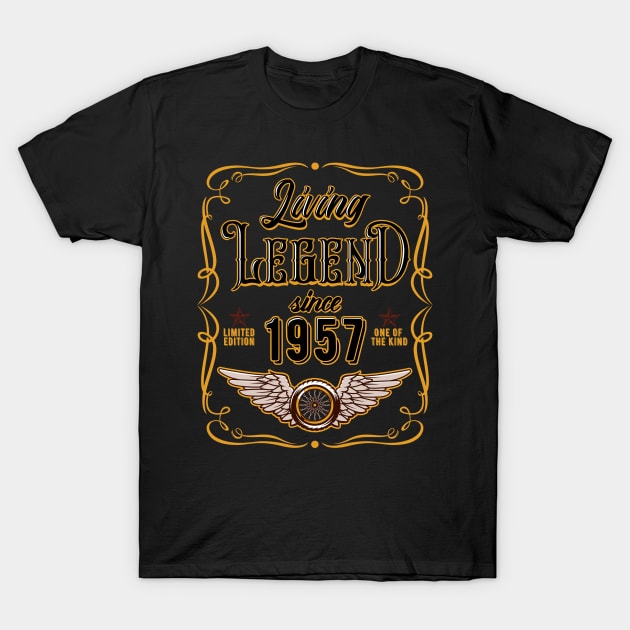 63rd Birthday Gift For Men Women Living Legend Since 1957 T-Shirt by RW